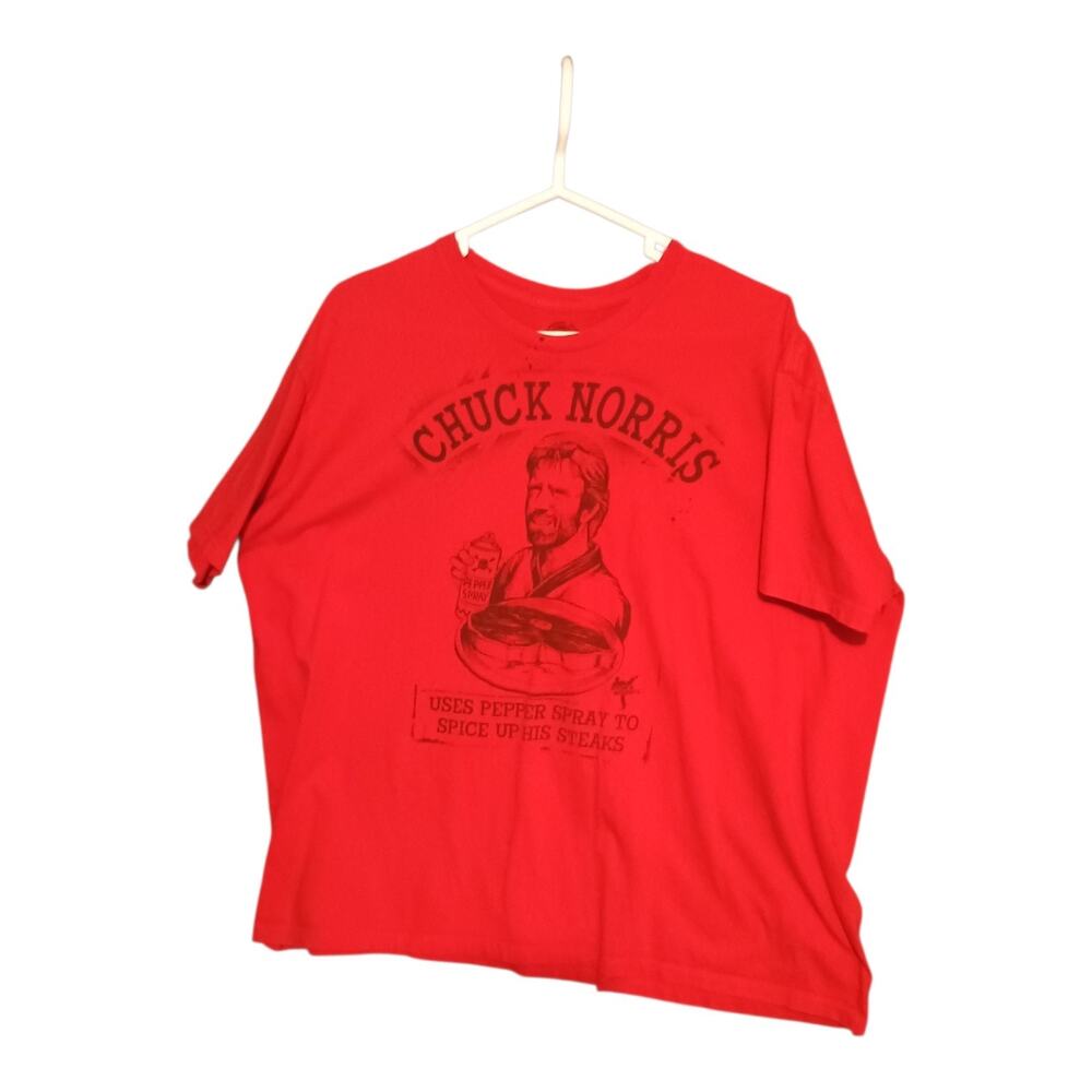 Chuck Norris Uses Pepper Spray To Spice Up His Steaks Red Men's 2XL Tee Shirt - Picture 2 of 12